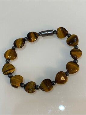 Tiger Eye Heart Bead Bracelet - Women's Brown Gemstone Bracelet